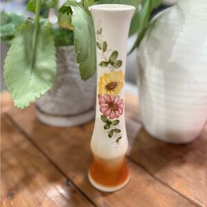 Vintage hand‎ painted Floral Ceramic Vase with Orange and Yellow Accents SADO